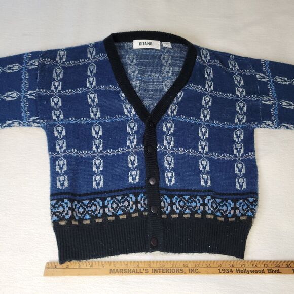 Vtg Gitano Sweater Mens Sz S Blue Knit 80s Aztec Ski Snow Korea Button Retro - Picture 6 of 16
